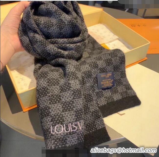 Low Cost Louis Vuitton Men's Damier Knit Scarf 35x170cm 1123 Black 2023