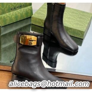 Purchase Gucci Retro G Ankle Boots 3.5cm in Leather Black/Gold 103116