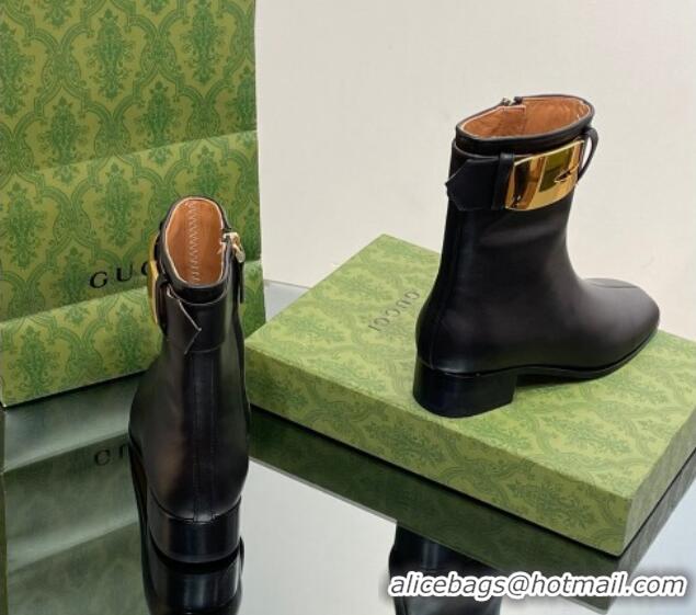 Purchase Gucci Retro G Ankle Boots 3.5cm in Leather Black/Gold 103116