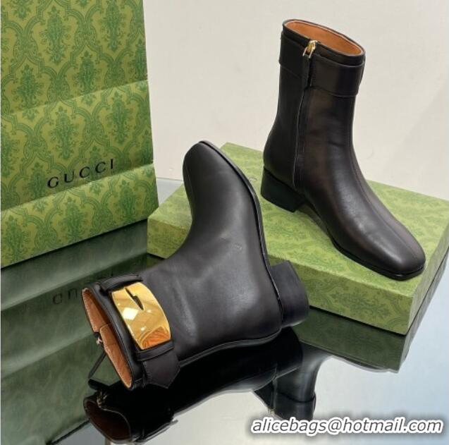 Purchase Gucci Retro G Ankle Boots 3.5cm in Leather Black/Gold 103116