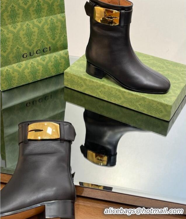 Purchase Gucci Retro G Ankle Boots 3.5cm in Leather Black/Gold 103116