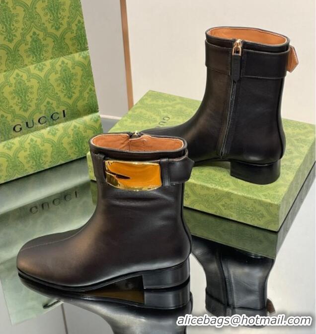 Purchase Gucci Retro G Ankle Boots 3.5cm in Leather Black/Gold 103116