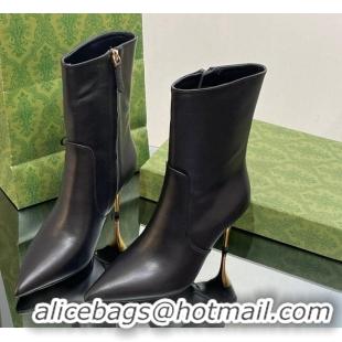 Luxurious Gucci Metal-Tone Heel Ankle Boots 8.5cm in Black Leather 1103119