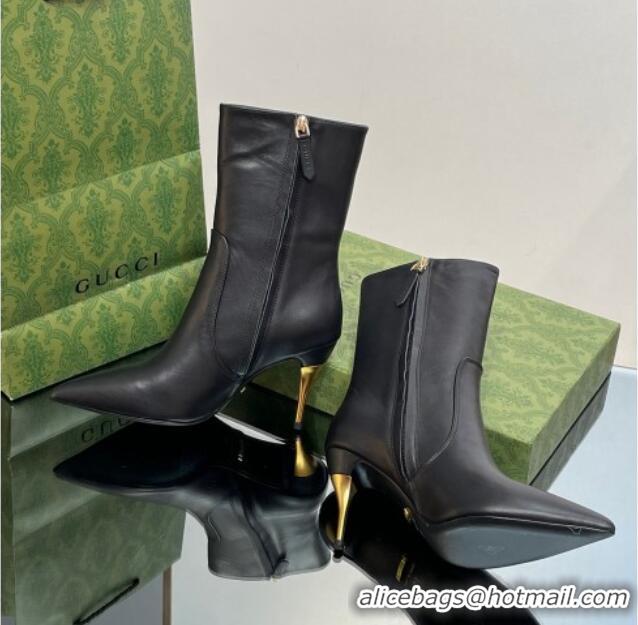 Luxurious Gucci Metal-Tone Heel Ankle Boots 8.5cm in Black Leather 1103119