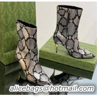 Best Product Gucci Metal-Tone Heel Ankle Boots 8.5cm in Metallic Snakeskin-Like Leather 103120