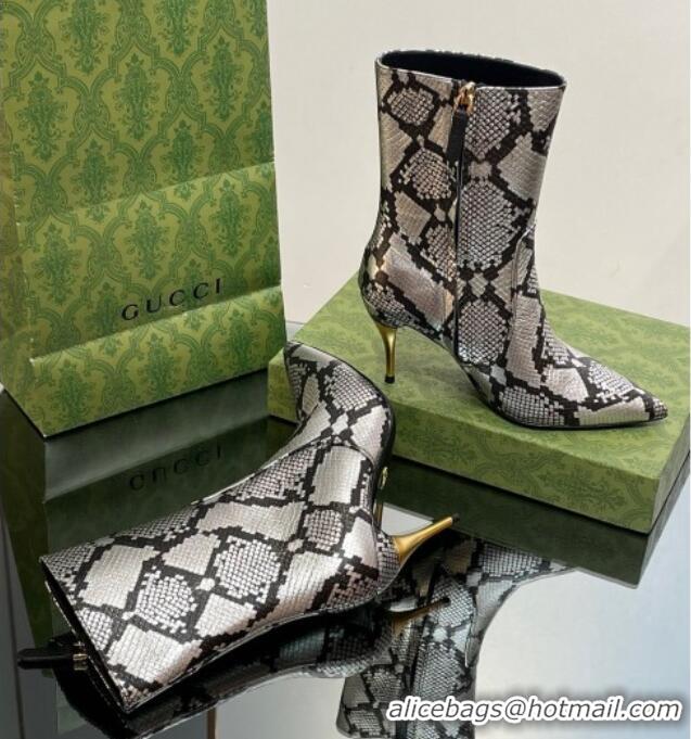 Best Product Gucci Metal-Tone Heel Ankle Boots 8.5cm in Metallic Snakeskin-Like Leather 103120