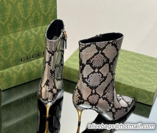 Best Product Gucci Metal-Tone Heel Ankle Boots 8.5cm in Metallic Snakeskin-Like Leather 103120