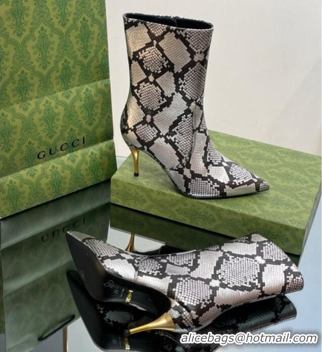 Best Product Gucci Metal-Tone Heel Ankle Boots 8.5cm in Metallic Snakeskin-Like Leather 103120