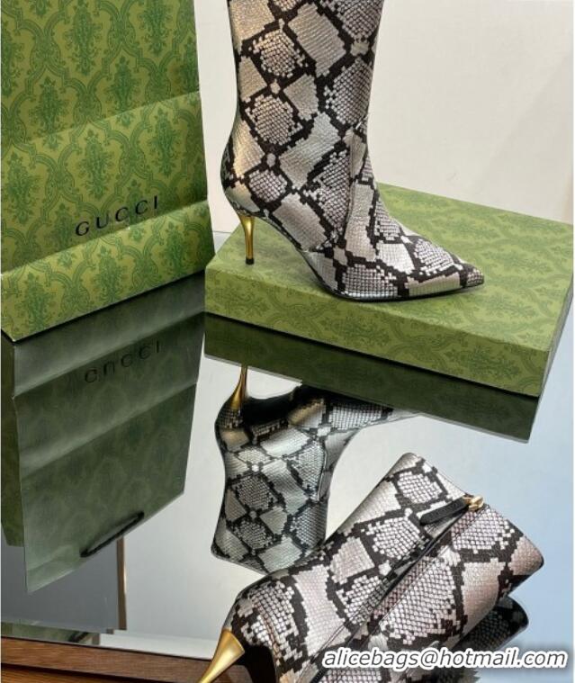 Best Product Gucci Metal-Tone Heel Ankle Boots 8.5cm in Metallic Snakeskin-Like Leather 103120