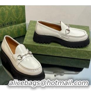 Best Grade Gucci Brushed Leather Loafers with Horsebit 4.5cm White 106022