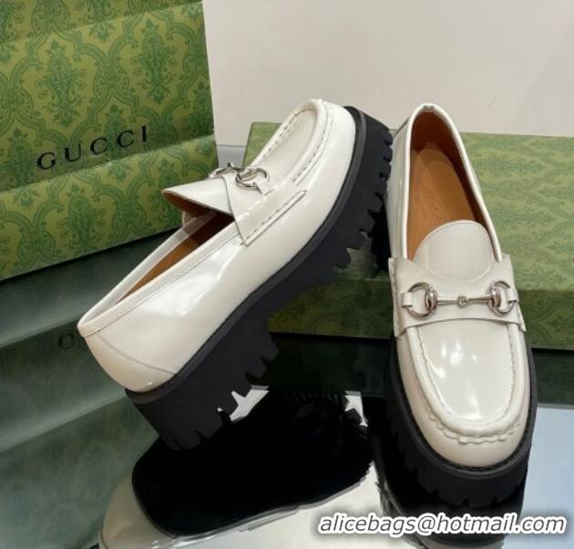 Best Grade Gucci Brushed Leather Loafers with Horsebit 4.5cm White 106022