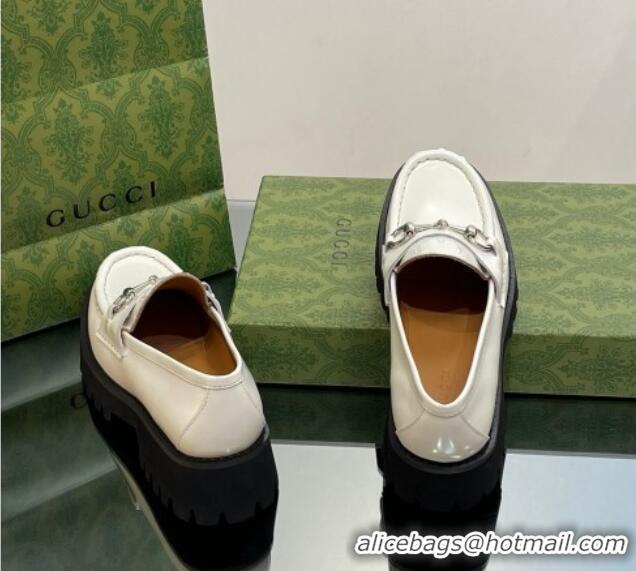 Best Grade Gucci Brushed Leather Loafers with Horsebit 4.5cm White 106022