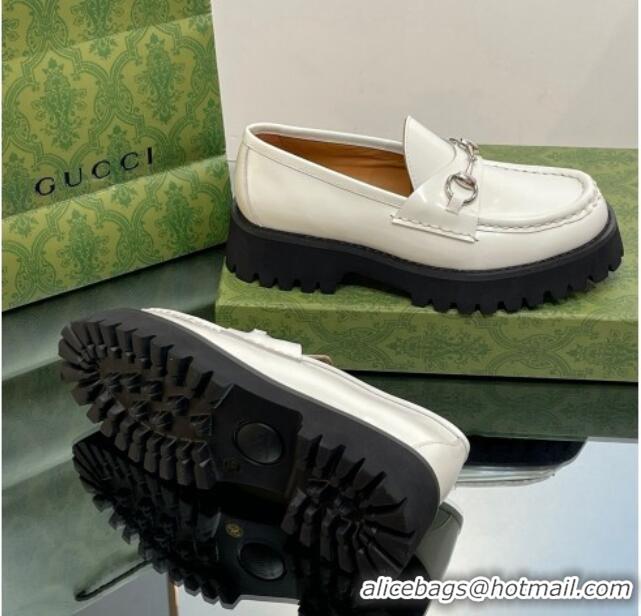 Best Grade Gucci Brushed Leather Loafers with Horsebit 4.5cm White 106022