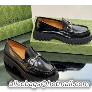 Shop Duplicate Gucci Brushed Leather Loafers with Horsebit 4.5cm Black 106023