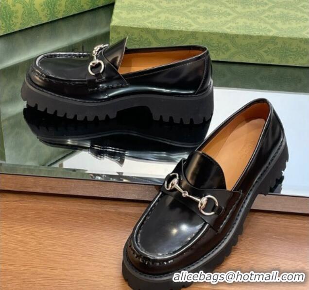 Shop Duplicate Gucci Brushed Leather Loafers with Horsebit 4.5cm Black 106023