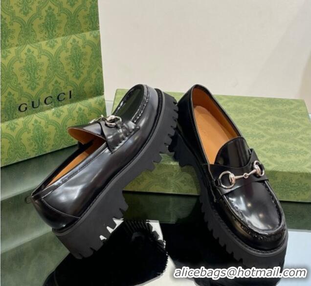 Shop Duplicate Gucci Brushed Leather Loafers with Horsebit 4.5cm Black 106023