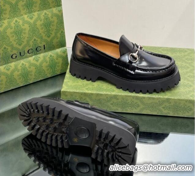 Shop Duplicate Gucci Brushed Leather Loafers with Horsebit 4.5cm Black 106023