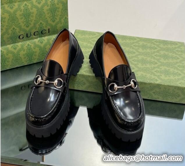 Shop Duplicate Gucci Brushed Leather Loafers with Horsebit 4.5cm Black 106023