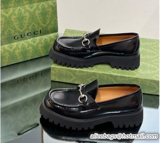 Shop Duplicate Gucci Brushed Leather Loafers with Horsebit 4.5cm Black 106023