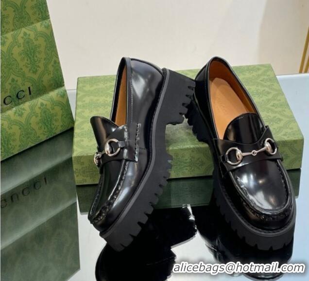 Shop Duplicate Gucci Brushed Leather Loafers with Horsebit 4.5cm Black 106023