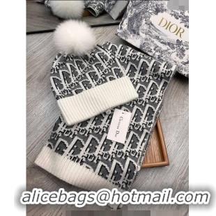 Super Quality Dior Oblique Knit Hat and Scarf Set CD1123 White 2023