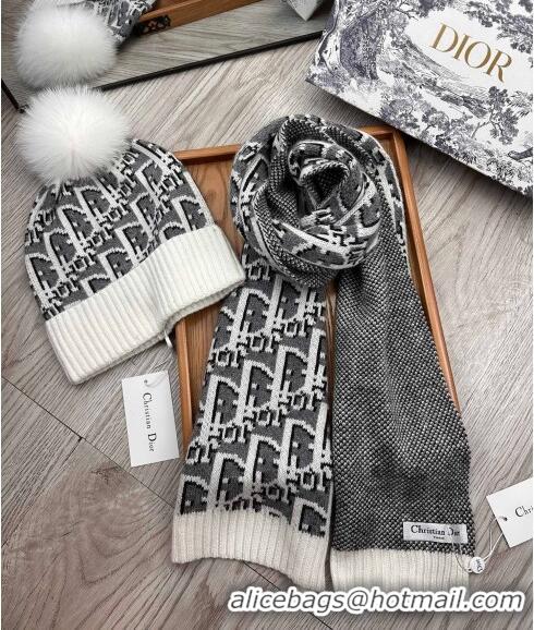 Super Quality Dior Oblique Knit Hat and Scarf Set CD1123 White 2023