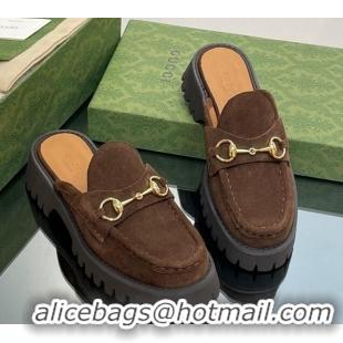 Classic Hot Gucci Suede Mules with Horsebit 4.5cm Brown 106024