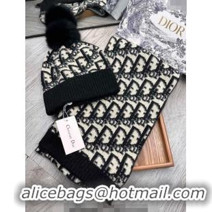 Cheapest Dior Oblique Knit Hat and Scarf Set CD1123 Black 2023