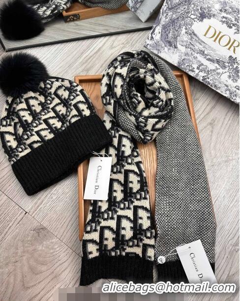 Cheapest Dior Oblique Knit Hat and Scarf Set CD1123 Black 2023