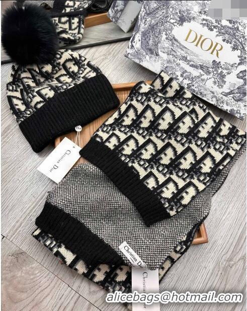 Cheapest Dior Oblique Knit Hat and Scarf Set CD1123 Black 2023