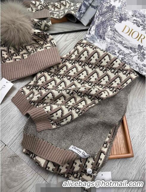 Unique Grade Dior Oblique Knit Hat and Scarf Set CD1123 Khaki 2023