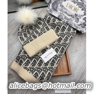 Low Cost Dior Oblique Knit Hat and Scarf Set Light CD1123 Beige 2023