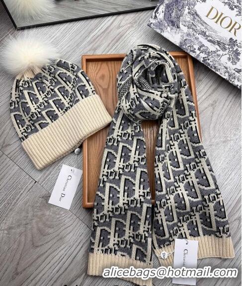 Low Cost Dior Oblique Knit Hat and Scarf Set Light CD1123 Beige 2023