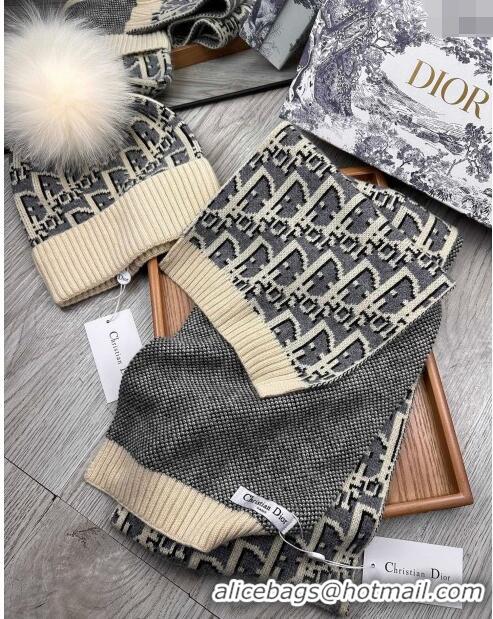 Low Cost Dior Oblique Knit Hat and Scarf Set Light CD1123 Beige 2023