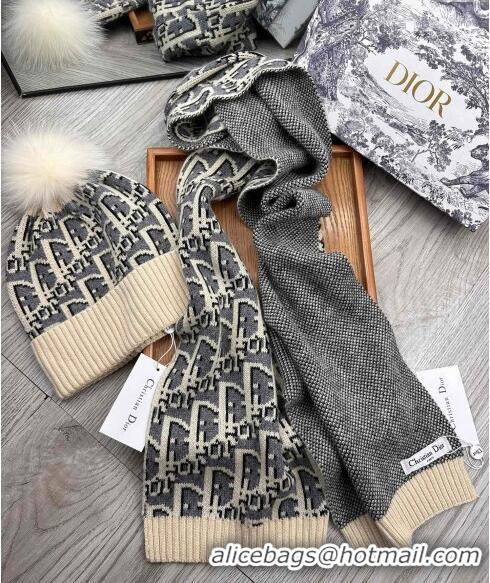 Low Cost Dior Oblique Knit Hat and Scarf Set Light CD1123 Beige 2023