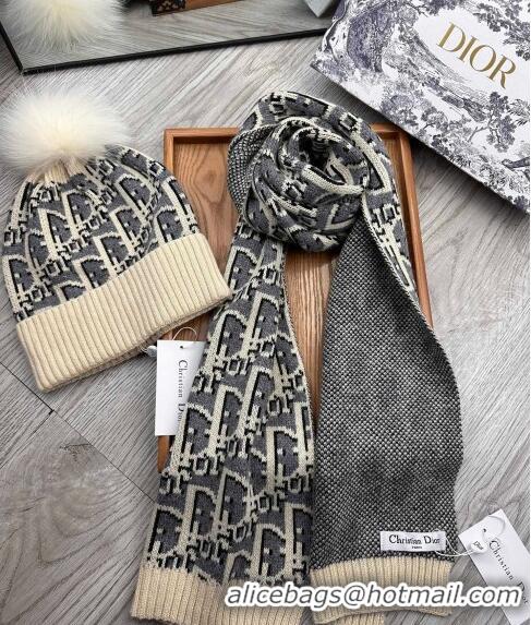 Low Cost Dior Oblique Knit Hat and Scarf Set Light CD1123 Beige 2023