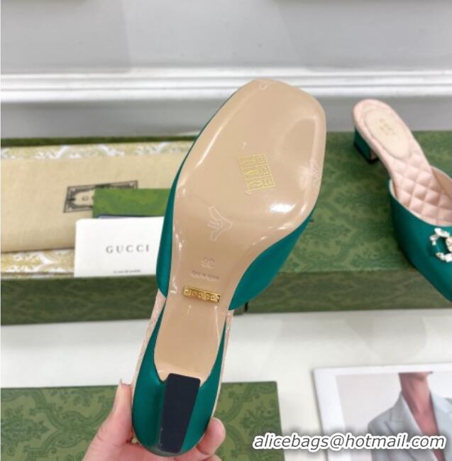 Big Discount Gucci Satin Horsebit Mules 4.5cm Green 106028