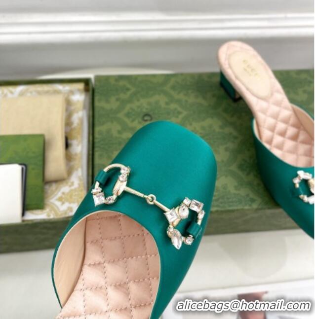 Big Discount Gucci Satin Horsebit Mules 4.5cm Green 106028