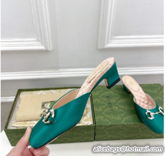 Big Discount Gucci Satin Horsebit Mules 4.5cm Green 106028