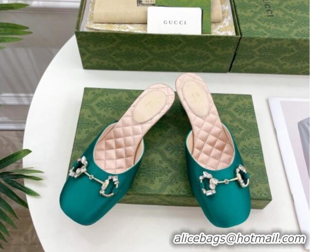 Big Discount Gucci Satin Horsebit Mules 4.5cm Green 106028