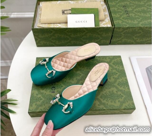 Big Discount Gucci Satin Horsebit Mules 4.5cm Green 106028