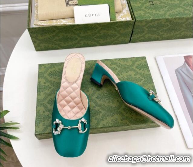 Big Discount Gucci Satin Horsebit Mules 4.5cm Green 106028