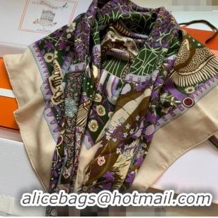 Inexpensive Hermes Cashmere & Silk Sqaure Shawl Scarf 140cm H112140 Green Tree/Purple 2023 TOP