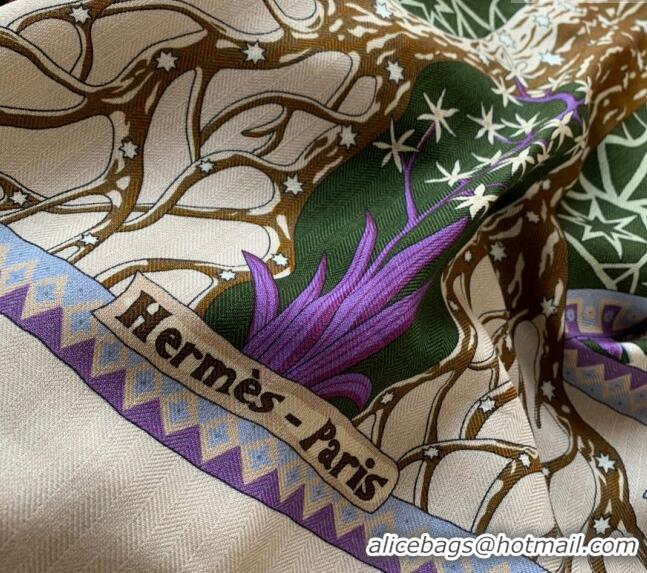 Inexpensive Hermes Cashmere & Silk Sqaure Shawl Scarf 140cm H112140 Green Tree/Purple 2023 TOP