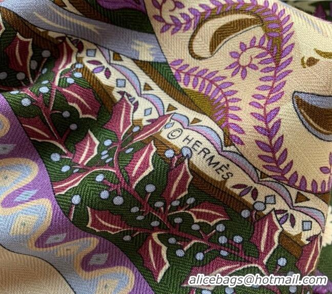 Inexpensive Hermes Cashmere & Silk Sqaure Shawl Scarf 140cm H112140 Green Tree/Purple 2023 TOP