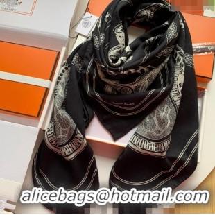 Super Quality Hermes Cashmere & Silk Sqaure Shawl Scarf 140cm FEAST H112140 Black 2023 TOP