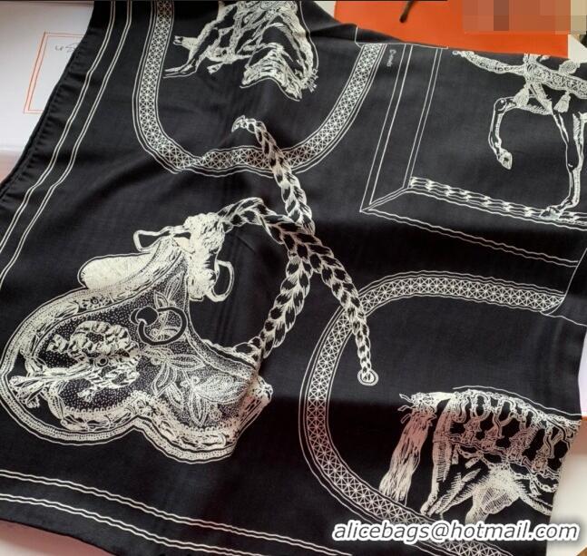 Super Quality Hermes Cashmere & Silk Sqaure Shawl Scarf 140cm FEAST H112140 Black 2023 TOP