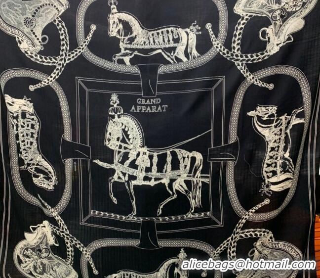 Super Quality Hermes Cashmere & Silk Sqaure Shawl Scarf 140cm FEAST H112140 Black 2023 TOP