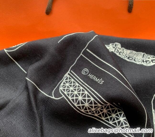 Super Quality Hermes Cashmere & Silk Sqaure Shawl Scarf 140cm FEAST H112140 Black 2023 TOP