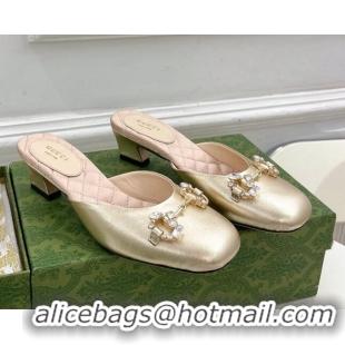 Low Cost Gucci Leather Horsebit Mules 4.5cm Gold 106031